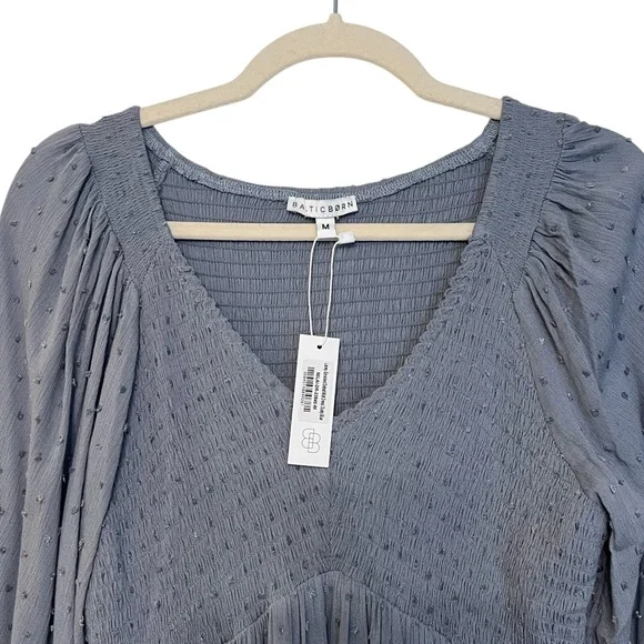 Baltic Born Lainey Smocked Swiss Dot Midi Dress Dusty Blue Medium NWT Feminine - Picture 3 of 6